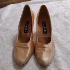STEP ベージュ サテン 中ヒール 社交ダンスシューズ