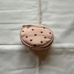 ♡ハート刺繍のピンクオーバルミニポーチ♡