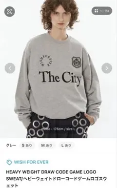 WISH FOREVER ヘビーウェイトトレーナー S グレー