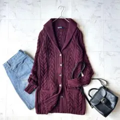 カシミヤ混✨RALPH LAUREN ケーブルニット カーディガン Lサイズ