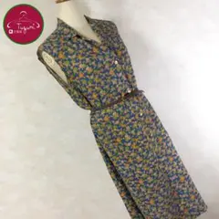 レトロ ワンピース ノースリーブ 小花柄 ハート 古着 青 緑 橙 紫