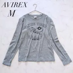 アヴィレックス/ロングTシャツ/グレー/ミリタリーロゴプリント/コットン/長袖