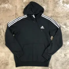 古着 adidasアディダス スウェットパーカー ワンポイント ブラック