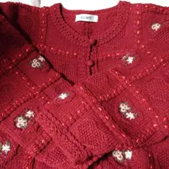 カーディガン　ハンドメイド　モチーフ　薔薇刺繍　Vintage　ヴィンテージ