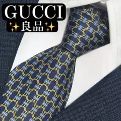 良品✨GUCCI ネクタイ　グッチ　ヴィンテージ　シルク　ネイビー