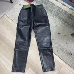 新品 GUCCI グッチ レザー パンツ ブラック 48 リアル カウ 本革 