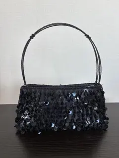 黒のスパンコール　パーティバッグ 持ち手ビーズ