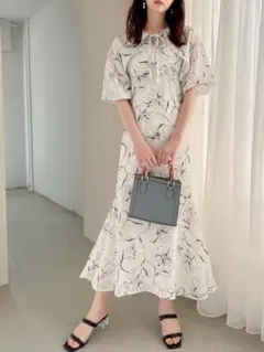 GRL 花柄 ロングワンピース パフスリーブ