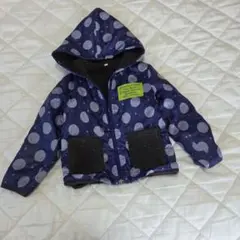 ネイビー水玉模様のフリース裏地付きジャケット