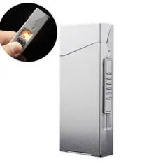【電子ライター付き】アルミニウム製シガレットケース シルバー
