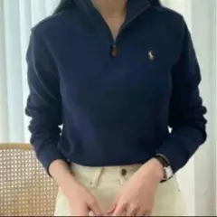 極美品☆ポロラルフローレン大人気柔らか素材ピマコットンハーフジップブルーポニー