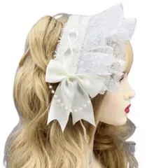 ヘッドドレス ロリータ アイボリー コスプレ リボン レース ヘアクリップ式