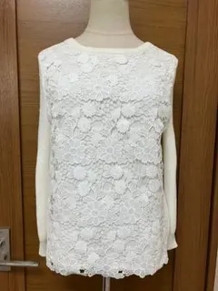 美品★ナラカミーチェ豪華レース２WAYニットカーディガン★ホワイトS★9819