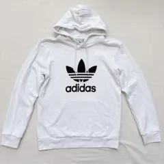 adidas ホワイトパーカー ロゴプリント トレフォイルロゴ Sサイズ