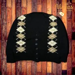 vintage 黒 ニットカーディガン アーガイルニット　メンズ