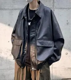 春服 ビッグポケット ビッグシルエット オーバーサイズ フェイクレザー ブルゾン