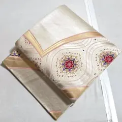 A◆着物くつろぎ 美品 立涌華文 金銀糸 パステル 六通 袋帯 122