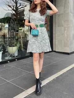 入手困難 eimy istoireハーフスリーブフレアーツイードニットワンピース