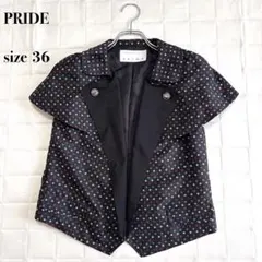 PRIDE プライド 総柄 半袖ショートジャケット 36 ブラック 日本製のサムネイル