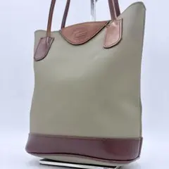 LACOSTE ラコステ トートバッグ 縦型 カーキ ブラウン レザー ワニロゴのサムネイル