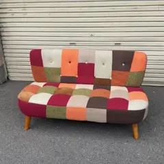 自宅保管品 2人掛けソファ パッチワーク 横幅125×奥行65×高さ68cm
