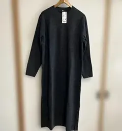 UNIQLO スフレヤーンワンピース丈長めXL ダークグレー新品　タグ付き