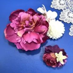 髪飾り　ピンクピオニー　マム　ハイドレンジア　結婚式　成人式　卒業式