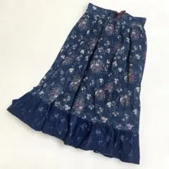 axes femme ミュルーズ フェザー×フラワー柄スカート クラシカルM