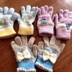 キッズ用手袋セット（リボン・花模様）