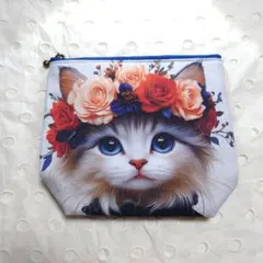 花冠の猫ちゃんのファスナーポーチ　53