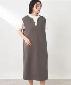 試着のみ THE SHOP TK ノースリーブワンピース グレー/ブラウン系