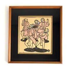 《 ヴィンテージ 》日向 ひょっとこ 切り絵 額縁付 レトロ 1点もの