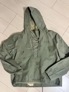 40's〜50's USNAVYレインパーカー　短丈 状態良好　着画あり 1950s US.NAVY レインパーカー 表記MEDIUM - 古着屋HamburgCafe