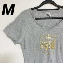 UPS ロゴ Tシャツ 【M】グレー　Ｖネック　シンプル　ゴールド　海外古着