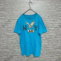アメリカンイーグル ✨NYロゴ刺繍 半袖Tシャツ ブルー S