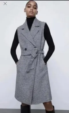ZARA 千鳥格子柄ベルト付ベスト　XS