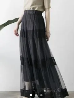 未使用　URBAN RESEARCH チュールレースティアードスカート ブラックのサムネイル