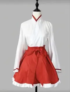 巫女風 コスプレ衣装 和装 ミニ丈 白×赤　Mサイズ