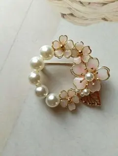 No.737ブローチM 桜のパールつきブローチ　ハレの日