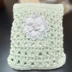 ハンドメイド 手編み がま口 ポーチ ミントグリーンのサムネイル