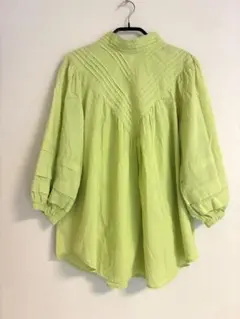 elgna エルガナ ライトグリーン 五分袖 シャツ フレア チュニックM 38