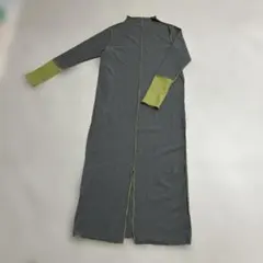 配色ステッチ リブニットワンピース グレー Mサイズ