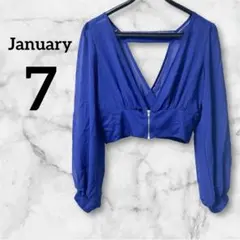美品✨January 7 青 クロップドトップ 日焼け防止 薄着 長袖