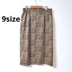 2.6【美品】 ひざ丈 タイトスカート 総柄 総裏地 スリット スナップボタン