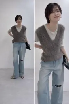 グレー Vネック ファーベスト