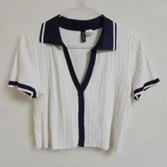 H&M DIVIDED 半袖 衿付きニットカットソー ショート丈 Mサイズ