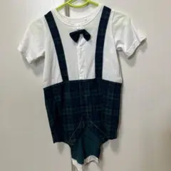 サスペンダー風チェック柄ロンパース 60〜70 蝶ネクタイ 西松屋