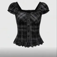 ROMWE ブラック チェック柄 半袖トップス shein