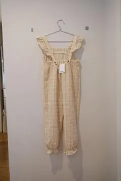 ベージュチェックオーバーオール 140