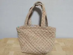 ハンドメイド　新品ベージュ キルティング トートバッグ 紐で縛るタイプ